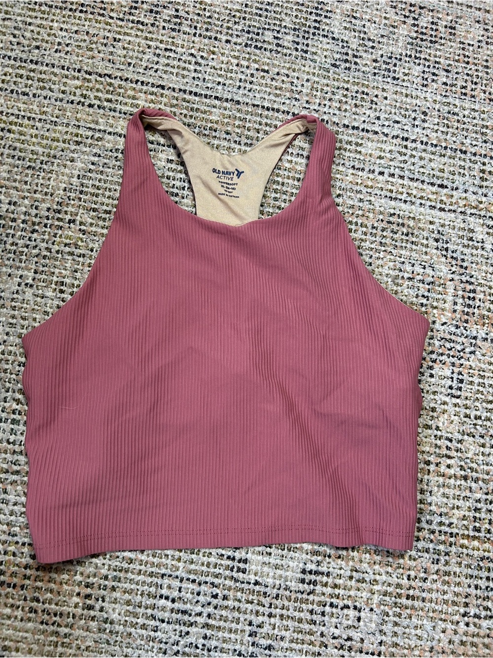 Old Navy Active Ribbed High Neck Sports Bra - Dusty Rose with Beige Lining